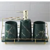 Bath Accessory Set Green Ceramic Toothbrush Holder Bathroom Supplies Soap Dispenser Golden Marble Storage Tray Decoration Accessories