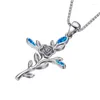 Pendant Necklaces Classic Cross Rose Flower Necklace White Blue Opal Branches For Women Gold Silver Color Chain