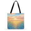 Shopping Bags Outdoor Beach Dawn By The River Painting Print Tote For Women Casual Linen Febric Shoulder Bag Foldable