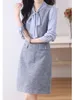 Basic Casual Dresses New Autumn Vintage Chiffon Tweed Knee-Length Patchwork Dress Women Ribbon Bow Long Sleeve Elegant Woolen Dresses Vestidos 2024