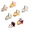 Natural Stone Crystals Adjustable Size Aura Rings Inlaid Quartz Pyramid Creative Big Ring European American Fashion Charm Reiki He309W