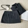 Runway Designer Herfst Winter 2 Tweedelige Set Mode Zwarte Denim Vrouwen Lange Mouwen Losse Revers Knop Tops Hoge Taille casual Rok 2023