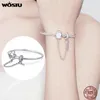 Charm Bracelets WOSTU 100 925 Sterling Silver Heart Key Safety Chain Pink Zircon Bangle For Women Jewelry CQB143 230928