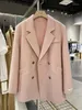 Damenanzüge LANMREM 80% Wolle Blazer Mantel gekerbt rosa Farbe doppelseitige High-End-Modemäntel weibliche Winterkleidung 2023 2DA2001