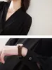 Blusas femininas moda mulheres escritório senhora trabalho desgaste preto branco camisas elegante manga longa com decote em v roupas femininas tops