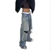 Jeans pour hommes Urban Street Unisexe Heavy Damage Design Jambe large Trous lavés Pantalon de nettoyage Coupe au couteau