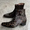 Boots Leopard Print Genuine Leather Men's Ankle Boots with Zipper Business Men Boots Zapatos Para Moto Hombre 230928
