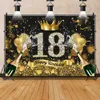 Background Material 18 Years Old Birthday Party Backdrop Black Gold Glitter Balloon Boys Girls 18th Birthday Bar Mitzvah Photography Background YQ231003