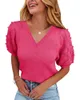 Kvinnors tröjor Puff Short Sleeve Sweater Tops Spring Crew Neck Dot Knit Lätt Pullover Shirt