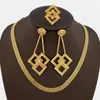 Necklace Earrings Set Dubai Gold Color Jewellery Romantic Heart Design Dangle With Chain Plated Nigerian Ear Accessories Gifts