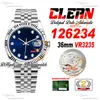 Clean Factory CF 126234 VR3235 Relógio unissex automático masculino relógios femininos 36 diamantes canelados azuis mostrador 904L pulseira Jubileesteel Super versão Puretimewatch 0057