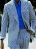 남자 정장 회색 남성 바지 줄무늬 블레이저 슬림 한 웨딩 웨딩 남성 신랑 턱시도 무도회 (재킷 바지) 2pcs 의상 homme ternos