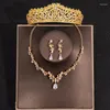 Halskette Ohrringe Set Luxus Kostüm Braut Strass Kristall Tiara Krone Frauen Braut Hochzeit Schmuck Party Geschenk