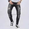 Men's Jeans 2023 Men New Ripped Patch Stretch Skinny Pencil Biker Jeans Trousers Stylish Male Holes Casual Denim PantsL231003