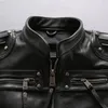 Gilets pour hommes 5 jours arrivée professionnelle moto motard veste sans manches en cuir véritable gilet rivet peau de vache noir