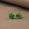 Boucles d'oreilles en argent Sterling 925, Rose verte, véritable pierre de Jade Hetian naturelle sculptée, fleur ancienne chinoise, bijoux pour femmes