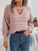 Women's Sweaters Women Autumn Winter Cable Knit Sweater Sexy Cutout Long Sleeve Crew Neck Rib Pullover Loose Knitted Jumpers Tops