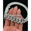 Marke Mode Frau Schwere Qualität 20 mm kubanische Gliederkette Vvs Baguette Moissanit Diamant 925 Sterling Silber weiß vergoldet Geschenk für Männer und Frauen