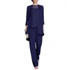 Women's Tracksuits Mother Of The Bride Pants Suits Full Length Chiffon Lace 3/4 Sleeve 3 Pcs Wedding Sets
