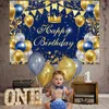 Bakgrundsmaterial Guldglitter Happy Birthday Party Backdrop för foto Svart Happy Birthday Adult Theme Party Decoration Supplies Diy Bakgrund YQ231004