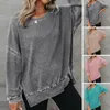 Women's Hoodies Women Hoodie Oversized Waffle Knit Crewneck Sweatshirt Long Sleeve Side Slits Casual Pullover Tops