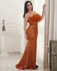 Oct Aso Ebi Arabe Sirène orange mariée paillette en dentelle Prom Prom Fête Fête d'anniversaire Mother of Groom Robes ZJ351 407