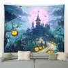 Bakgrundsmaterial Scary Halloween Tapestry Pumpkin Lantern Room Wall Decor Backdrop Tyg Castle Night Scene Wall Hanging Home Decor Tapestry YQ231003