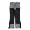 Streetwear Slim Pleared Jeans Men Hip Hop Målar Patchwork Denim Jeans Vintage Clothes