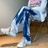 Mäns jeans män baggy y2k streetwear vintage denim byxor för avslappnad vårhöst lösa långa byxor svartblå