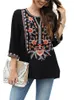 Women's Blouses KHALEE YOSE Floral Embroidery Blouse Shirt Boho Ethnic Vintage Chic Spring Autumn Mexican Women Ladies 23XXXL Tops