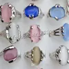 Mixed assorted Colourful Natural Cat Eye Gemstone Stone Silver Tone Women's Rings R0135 New Jewelry 50pcs lot244n