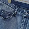 Designer Fashion Men's Lake Blue Letter Jeans Slim Stretch Straight Wear Resistant Top Row Patch Motorcykel Retro Business Pants