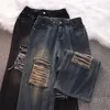 Herren Jeans Perforiert American High Street Preppy Männer Frauen Punk Hosen Sommer Gothic Oversize Weites Bein Y2k Ripped