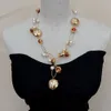 Pendant Necklaces Y YING Freshwater Cultured White Biwa Pearl Brown Murano Glass Chain Y Drop Necklace 21" 230928