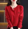 THic Designer puff cashmere sweater women's round neck sweaters fashion versatile embroidery Wool knit bottom shirt lady Cardigan Sweatshirts