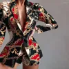 Women's Tracksuits Vintage Leopard Print Suit Women Office Fashion Slim Blazer Autumn Sets 2023 Long Sleeve Deep V-Neck Jackets&Shorts 2Pcs