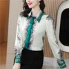 Luxury Fashion Floral Satin Red Shirt Women Designer Långärmning LAPEL GLOSSY SILK BLOUSES 2023 Autumn Winter Graphic Button Up Shirts Office Ladies Chic New in Tops