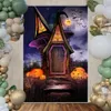 Bakgrundsmaterial Moon.QG Backdrop Halloween Outdoor Decoration Bakgrund Baby Pumpkins Cabin Castle Party Liquidation Photography Props for Home YQ231003