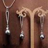 Fashion New Women's 18k Platinum Plated Grey Colors Pearl Austrian Crystal Necklace Earrings Jewelry Sets W208E