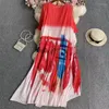 カジュアルドレス折りたたまれたミッドスリーブオイルペインティングドレス2023夏の秋の女性ファッションデザインルーズ特大Z3280