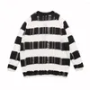 Men's Sweaters High Street Ripped Oversized Hip Hop Sweater Streetwear Distressed Jumpers Striped Loose Fit Pullover Knitwear Tops