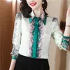 Luxury Fashion Floral Satin Red Shirt Women Designer Långärmning LAPEL GLOSSY SILK BLOUSES 2023 Autumn Winter Graphic Button Up Shirts Office Ladies Chic New in Tops