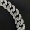 Marque de mode femme de haute qualité Baguette glacée Moissanite chaîne à maillons cubains réglage de broche collier en or massif 10k
