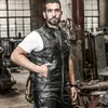 Coletes masculinos 5 dias chegada profissional motocicleta motociclista sem mangas jaqueta de couro genuíno colete rebite cowskin preto