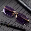 Sonnenbrille Lila Kristallstein Mann Randlose Glas Sonnenbrille Frau Minerallinse Metallrahmen Anti Scratch Top Qualität