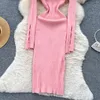 Robes décontractées Mode Robe tricotée Femme Automne 2023 Design Creux Out Manches longues Hors bandoulière Multi Knit Wear Bas
