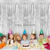 Background Material 2Pack 1X2M Silver Metallic Foil Tinsel Fringe Curtain Backdrop Birthday Wedding Bachelorette Party Decoration Adult Anniversary YQ231003