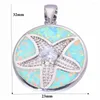 Pendanthalsband skapade Cinily Blue/Green Fire Opal med White Zircon Silver Plated Star Necklace For Women Jewelry Gift 1 1/4 "