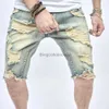 Calças de brim masculinas novos homens verão streetwear fino ajuste rasgado denim shorts elegantes buracos sólidos casuais jeans retos masculino calças de cinco pontos l231003