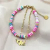 Charm Bracelets Polymer Clay Beads Woven For Women DIY Jewelry Elastic Rope Boho 2 Layers & Bangles Pulseras Mujer